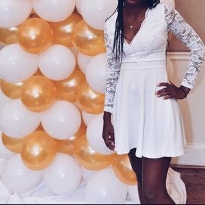 White partly lace long sleeve dress